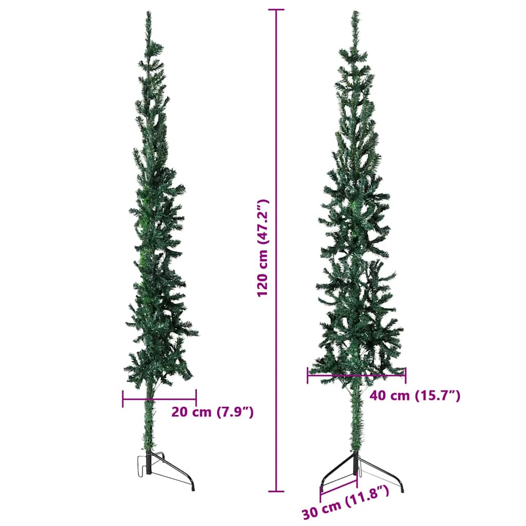 Siaura dirbtinė pusinė Kalėdų eglutė su stovu, žalia, 120cm