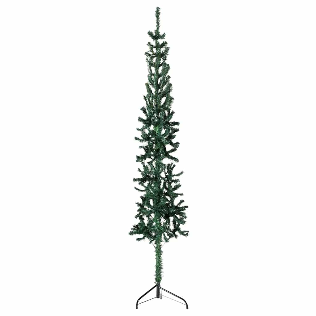 Siaura dirbtinė pusinė Kalėdų eglutė su stovu, žalia, 240cm