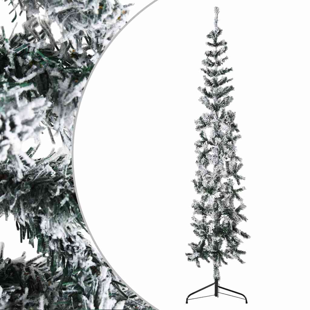 Siaura dirbtinė Kalėdų eglutė, 240cm, padengta sniegu
