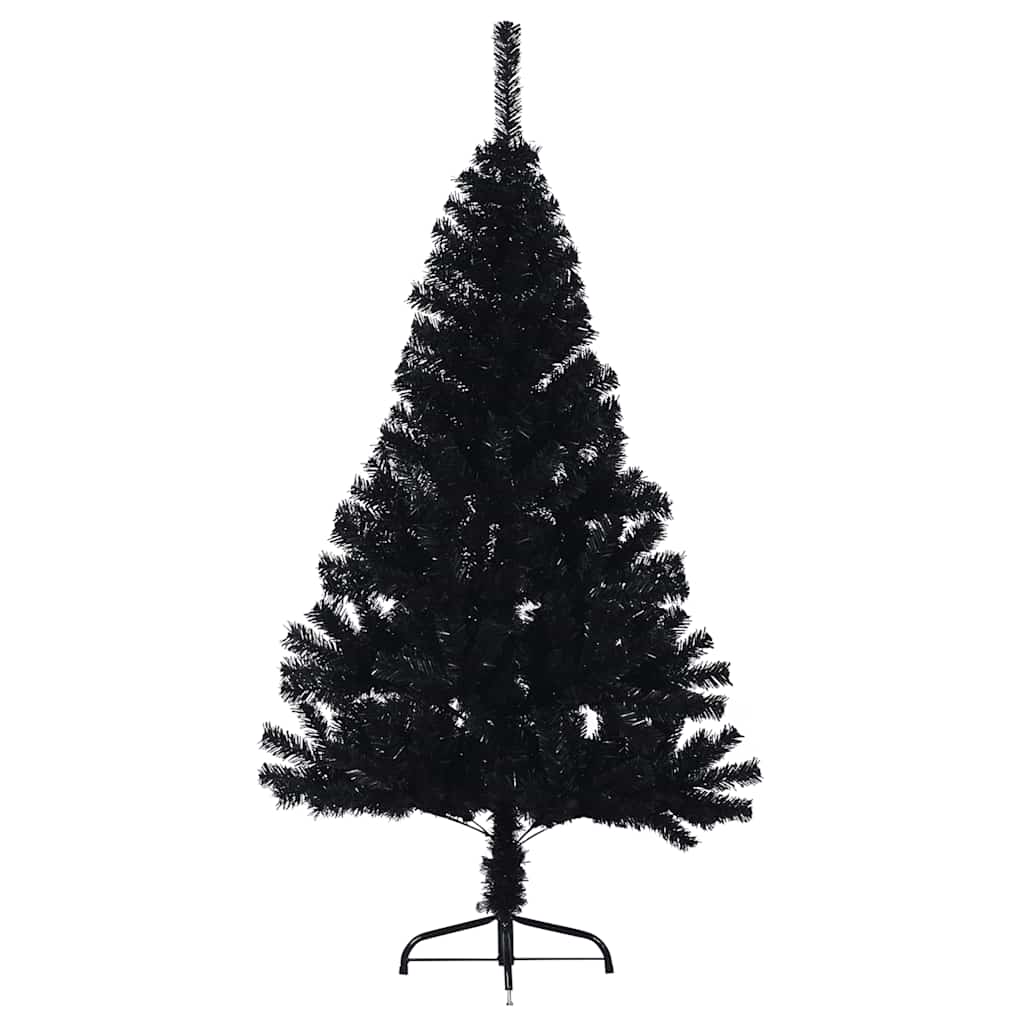 Dirbtinė pusinė Kalėdų eglutė su stovu, juoda, 150cm, PVC