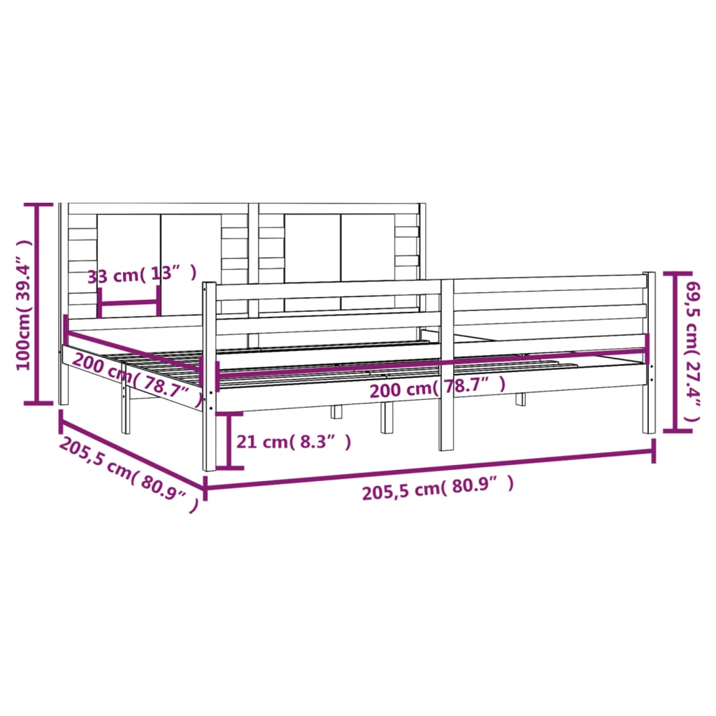 Lovos rėmas be čiužinio, baltas, 200x200cm, pušies masyvas