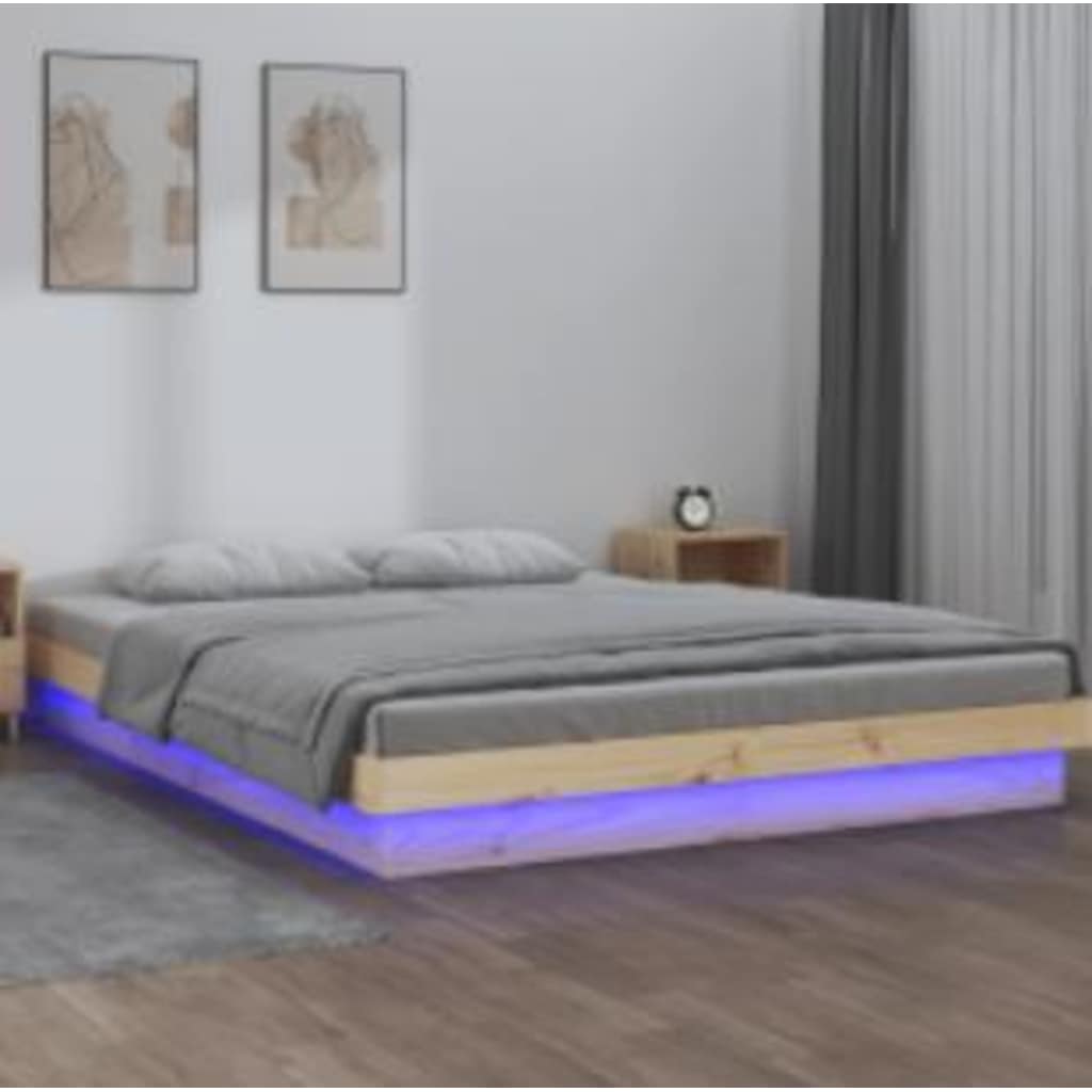 Lovos rėmas su LED, 140x200cm, medienos masyvas