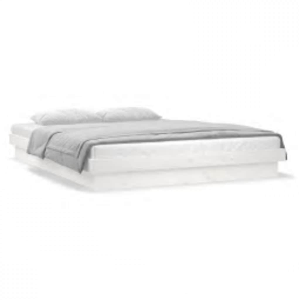 Lovos rėmas su LED, baltos spalvos, 160x200cm, medienos masyvas