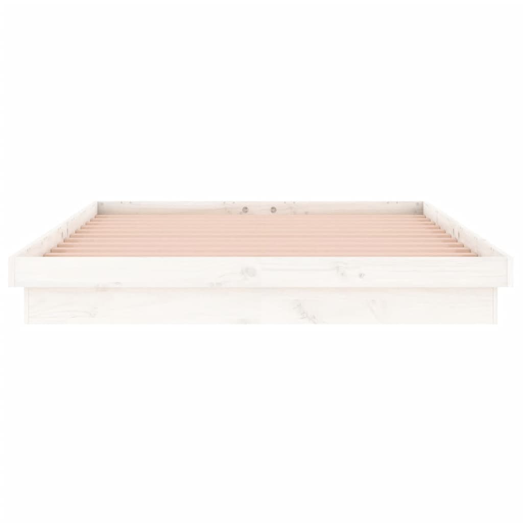 Lovos rėmas su LED, baltos spalvos, 140x190cm, medienos masyvas