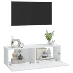 Sieninės TV spintelės, 2vnt., baltos, 100x30x30cm, mediena