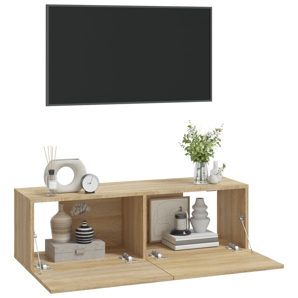 Sieninės TV spintelės, 2vnt., ąžuolo, 100x30x30cm, mediena