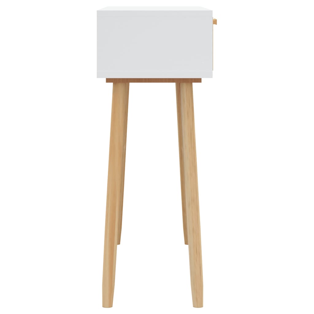 Konsolinis staliukas, baltas, 80x30x75cm, pušis ir ratanas