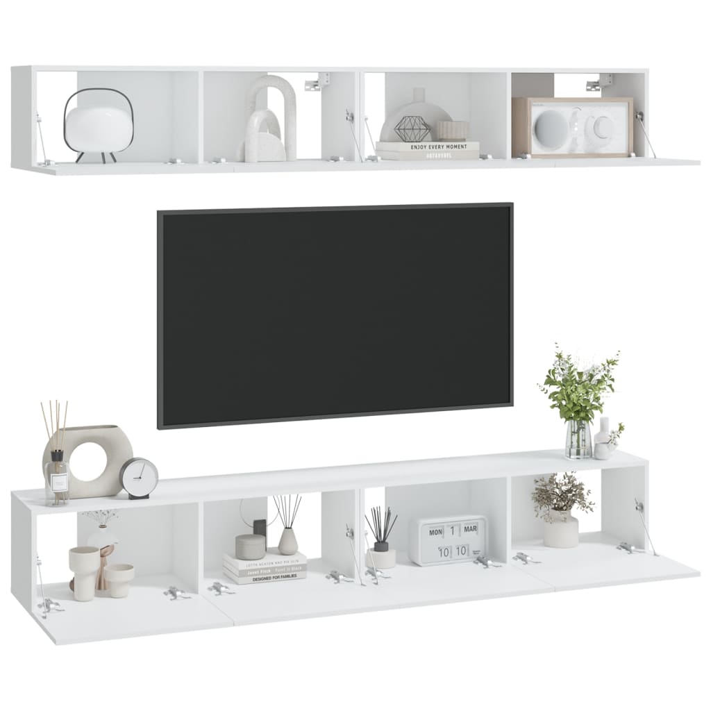 Sieninės televizoriaus spintelės, 4vnt., baltos, 100x30x30cm