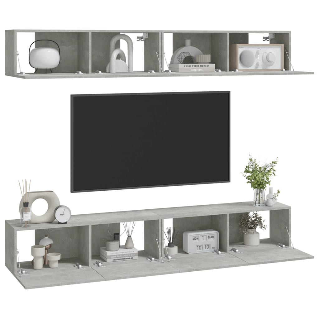 Sieninės TV spintelės, 4vnt., betono pilkos, 100x30x30cm