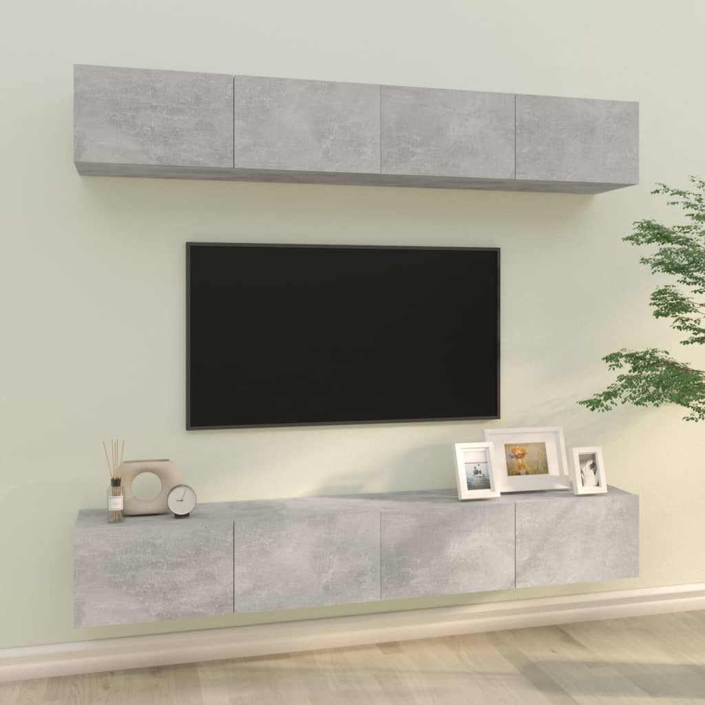 Sieninės TV spintelės, 4vnt., betono pilkos, 100x30x30cm