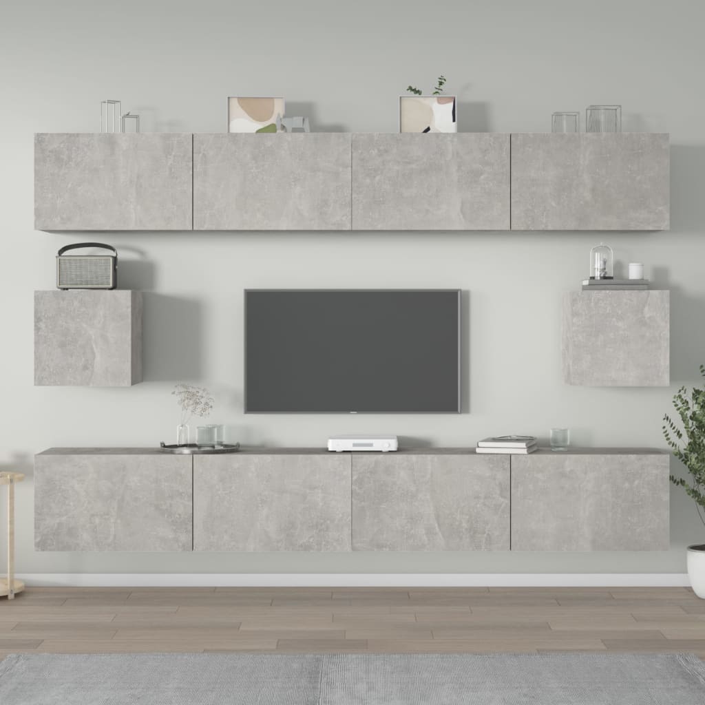 TV spintelių komplektas, 6 dalių, betono pilkas, mediena