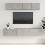 TV spintelių komplektas, 5 dalių, betono pilkas, mediena