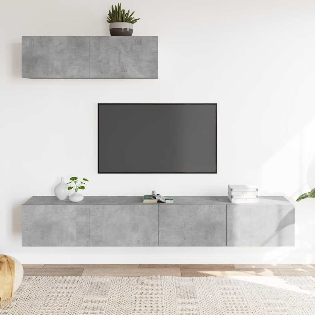 TV spintelių komplektas, 3 dalių, betono pilkas, mediena