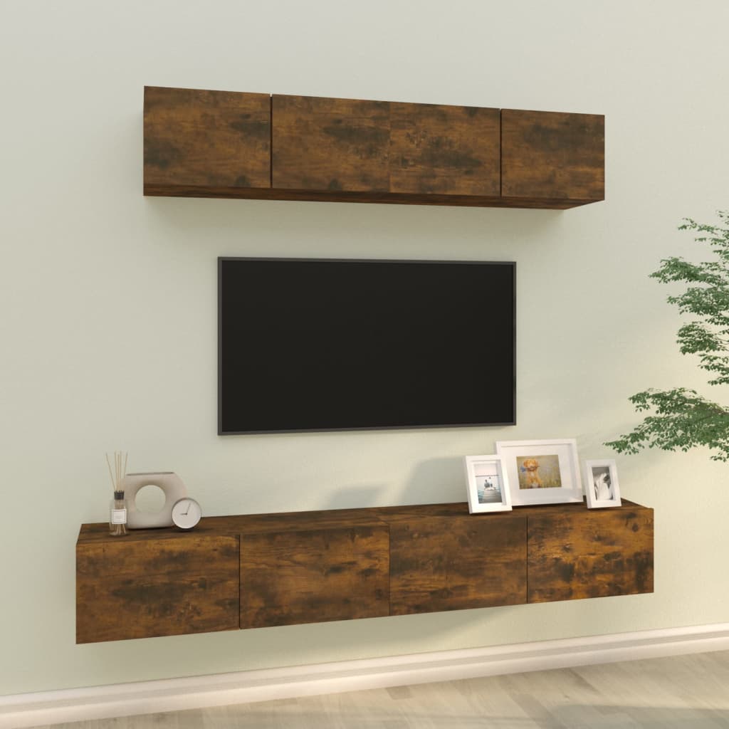 TV spintelių komplektas, 4 dalių, dūminio ąžuolo, mediena