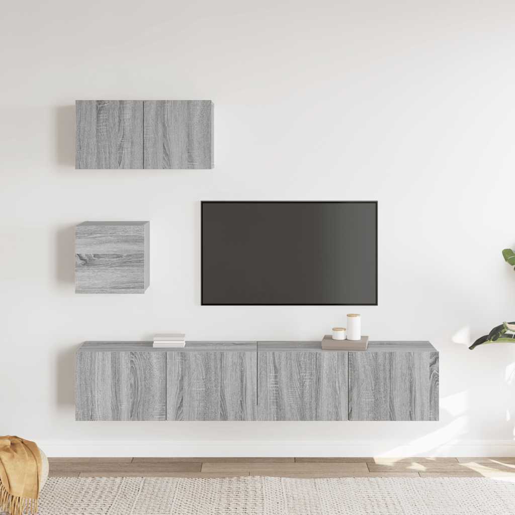 TV spintelių komplektas, 4 dalių, pilkas ąžuolo, mediena