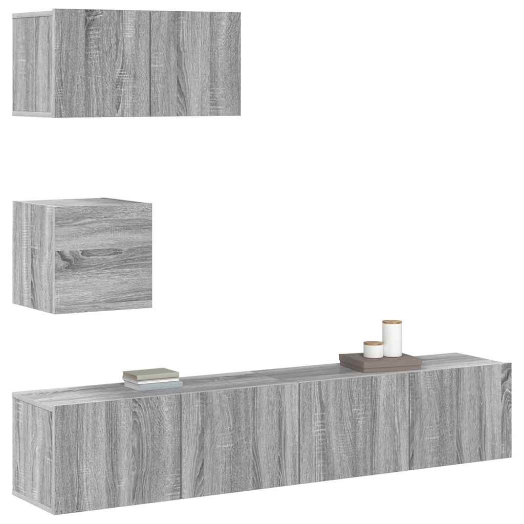 TV spintelių komplektas, 4 dalių, pilkas ąžuolo, mediena