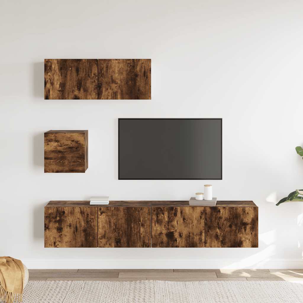 TV spintelių komplektas, 4 dalių, dūminio ąžuolo, mediena