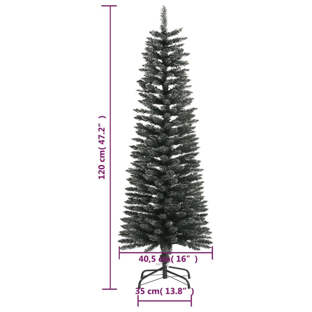Dirbtinė siaura Kalėdų eglutė su stovu, žalia, 120cm, PVC