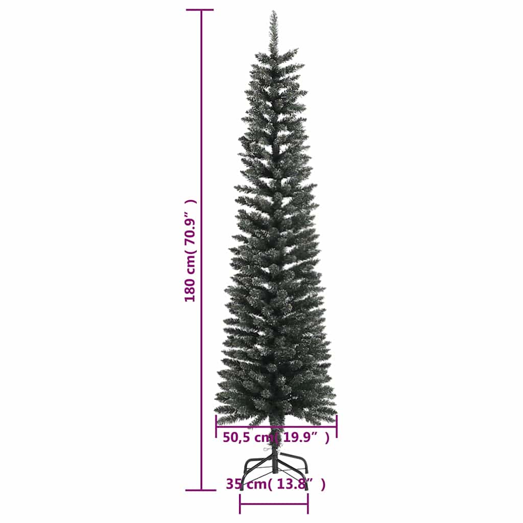Dirbtinė siaura Kalėdų eglutė su stovu, žalia, 180cm, PVC