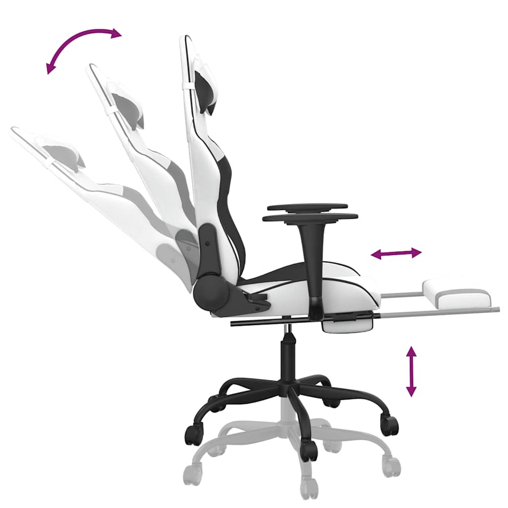 Masažinė žaidimų kėdė su pakoja, balta ir juoda, dirbtinė oda