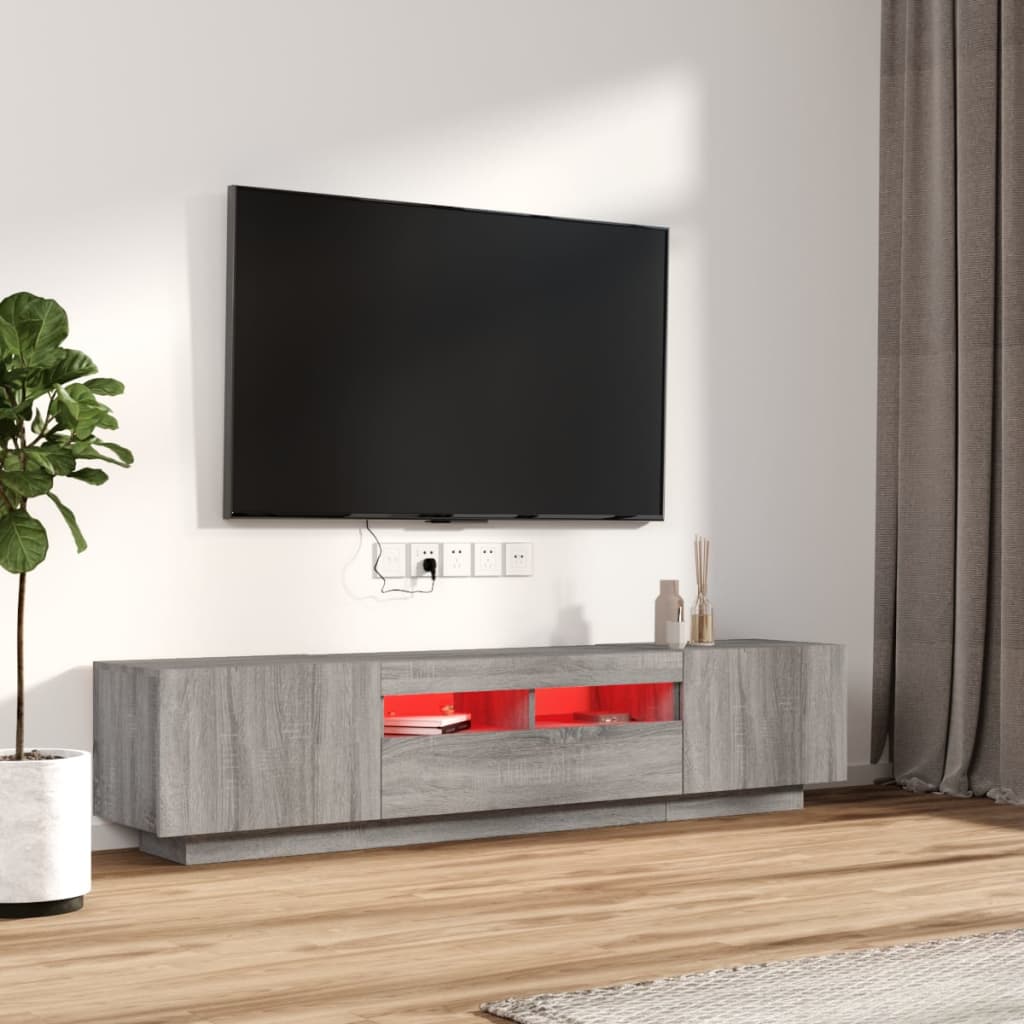 TV spintelių komplektas su LED, 2 dalių, pilkas ąžuolo, mediena
