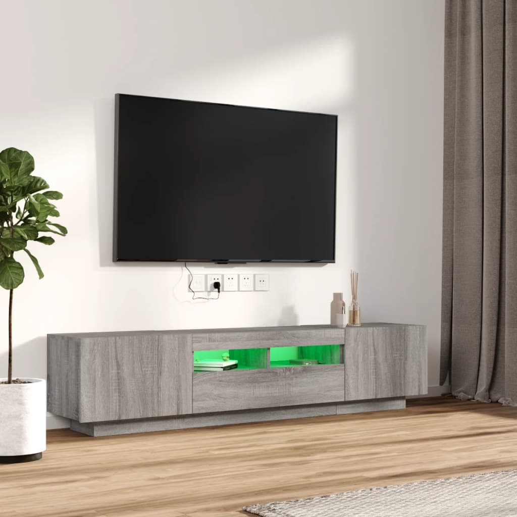 TV spintelių komplektas su LED, 2 dalių, pilkas ąžuolo, mediena