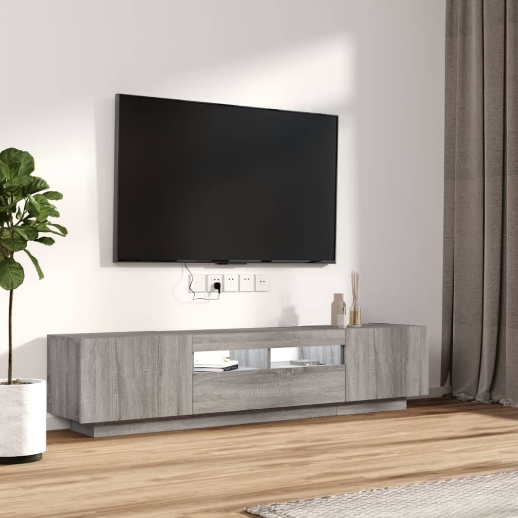 TV spintelių komplektas su LED, 2 dalių, pilkas ąžuolo, mediena