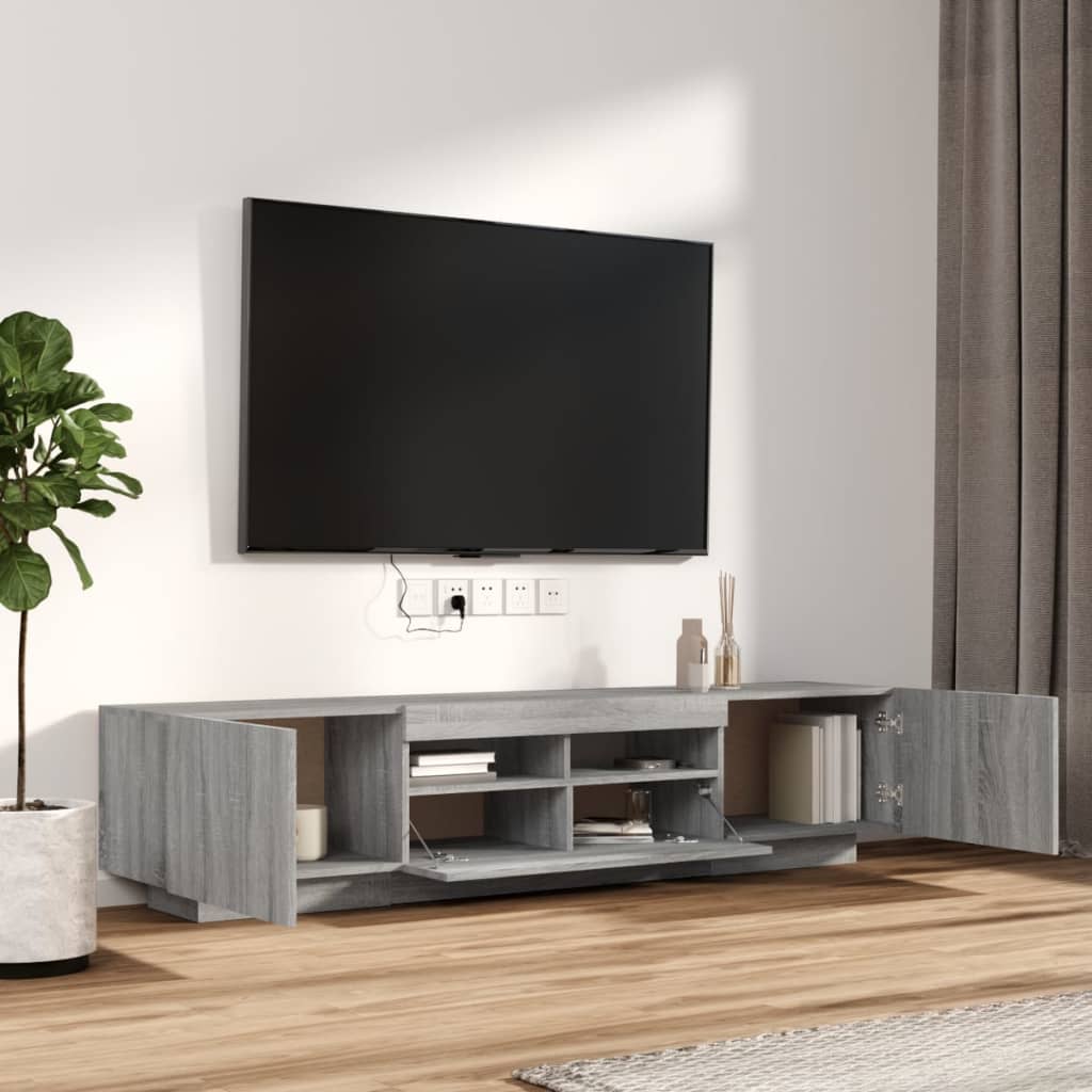 TV spintelių komplektas su LED, 2 dalių, pilkas ąžuolo, mediena