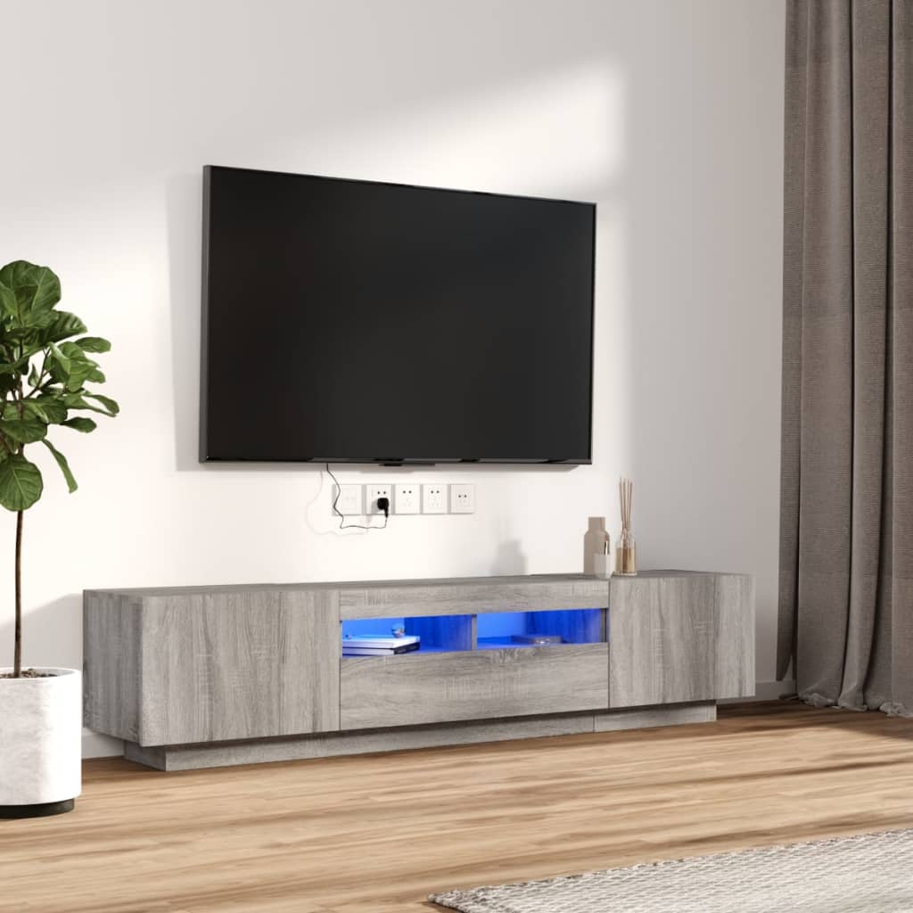TV spintelių komplektas su LED, 2 dalių, pilkas ąžuolo, mediena