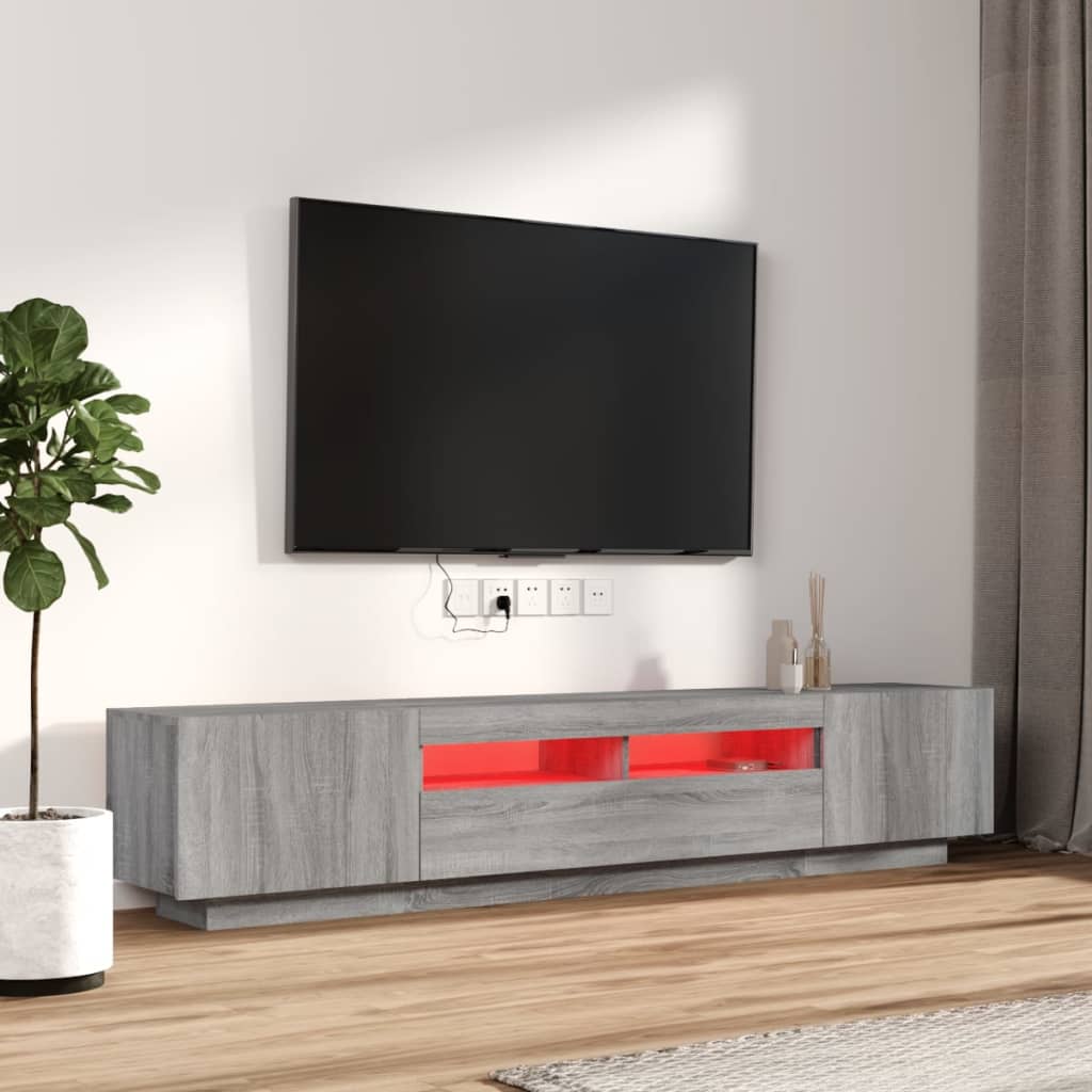 TV spintelių komplektas su LED, 2 dalių, pilkas ąžuolo, mediena