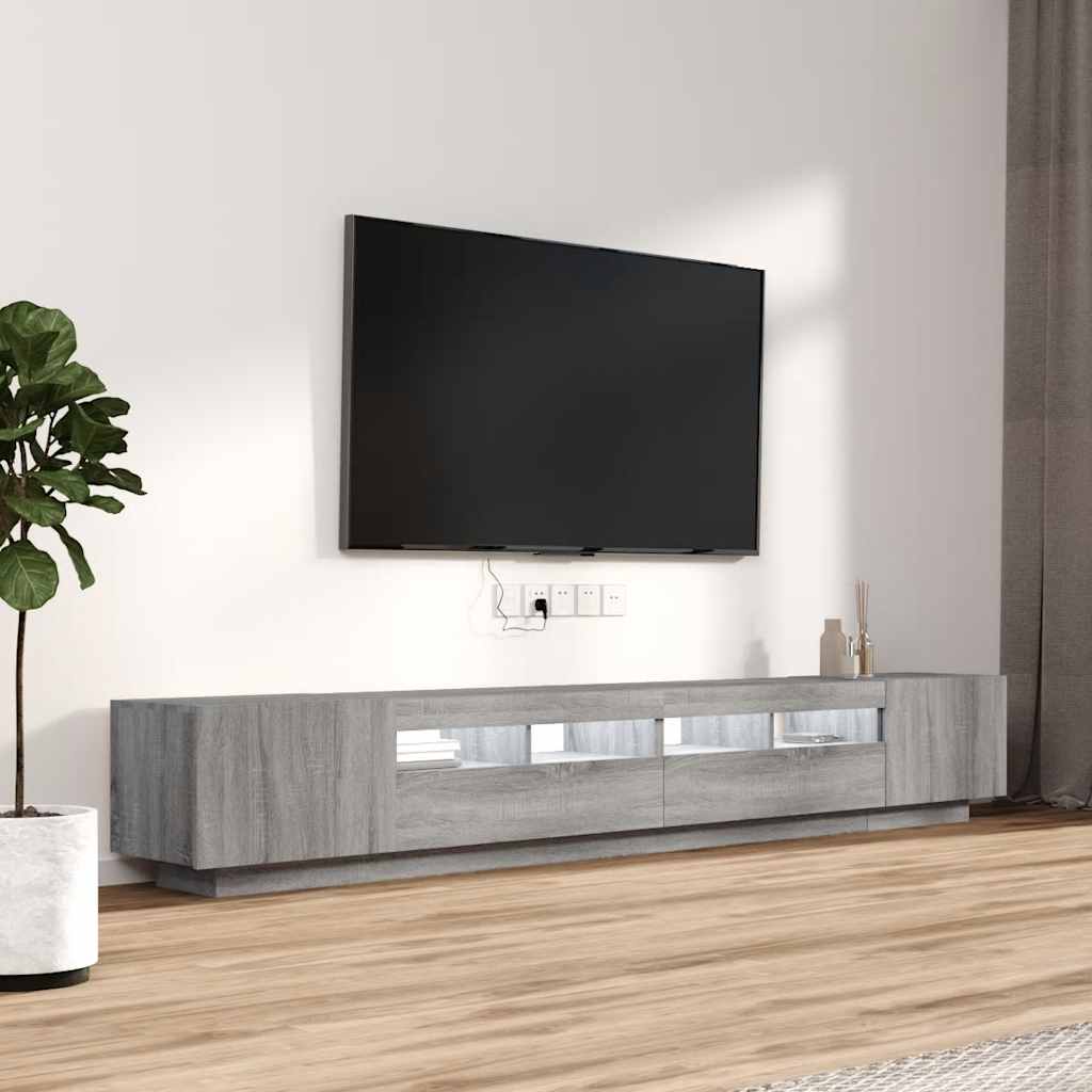 TV spintelių komplektas su LED, 3 dalių, pilkas ąžuolo, mediena