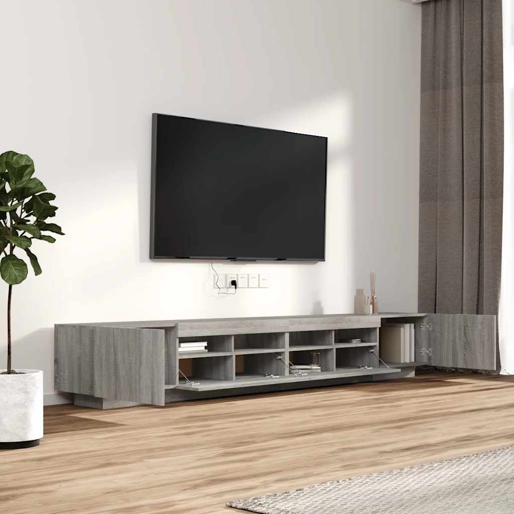 TV spintelių komplektas su LED, 3 dalių, pilkas ąžuolo, mediena