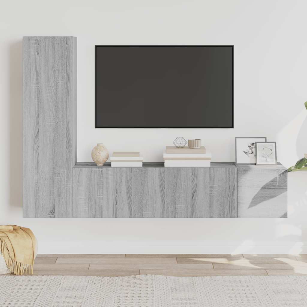 TV spintelių komplektas, 3 dalių, pilkas ąžuolo, mediena