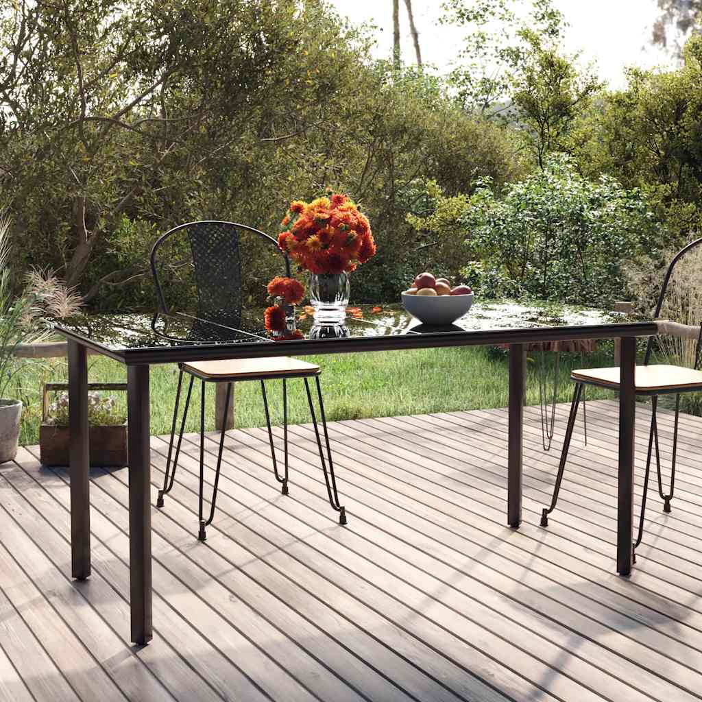 Sodo valgomojo stalas, juodas, 80x80x74cm, plienas ir stiklas