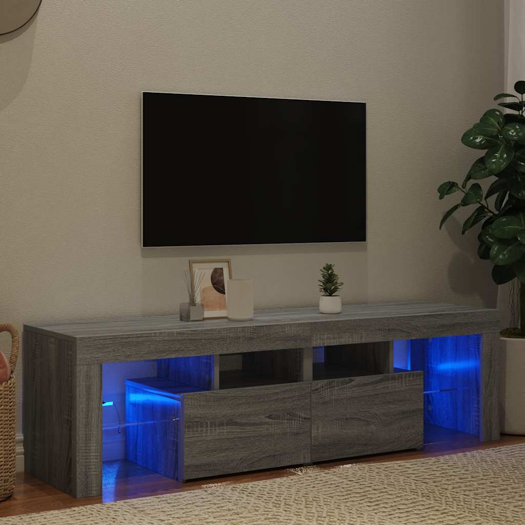 Televizoriaus spintelė su LED, pilka ąžuolo, 140x36,5x40cm