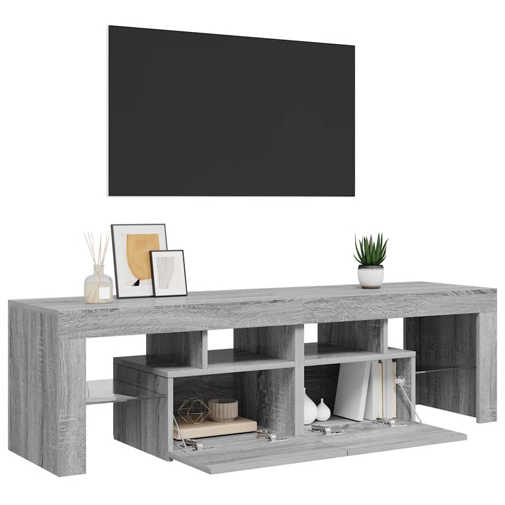 Televizoriaus spintelė su LED, pilka ąžuolo, 140x36,5x40cm