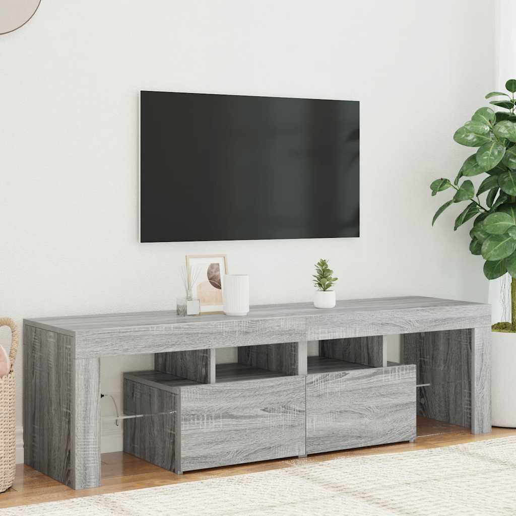 Televizoriaus spintelė su LED, pilka ąžuolo, 140x36,5x40cm