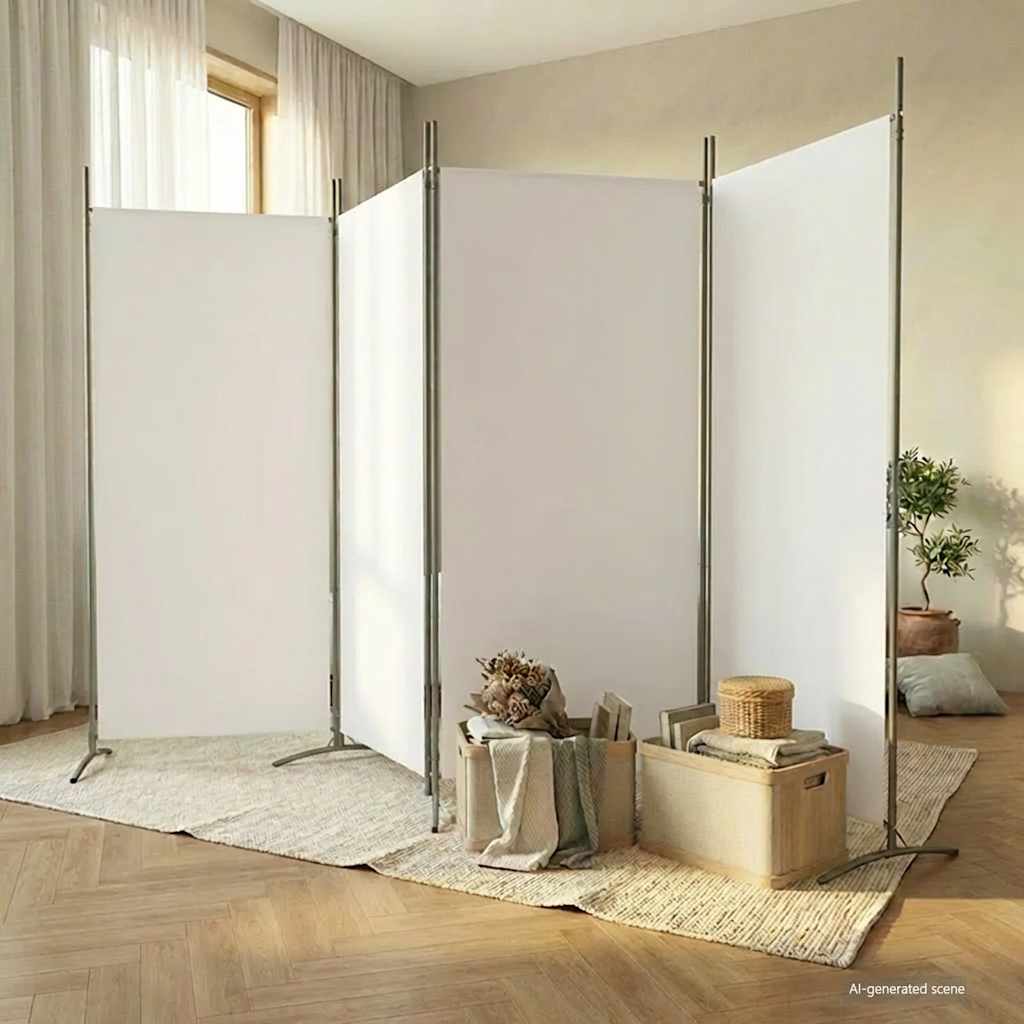 Kambario pertvara, 4 dalių, baltos spalvos, 346x180cm, audinys