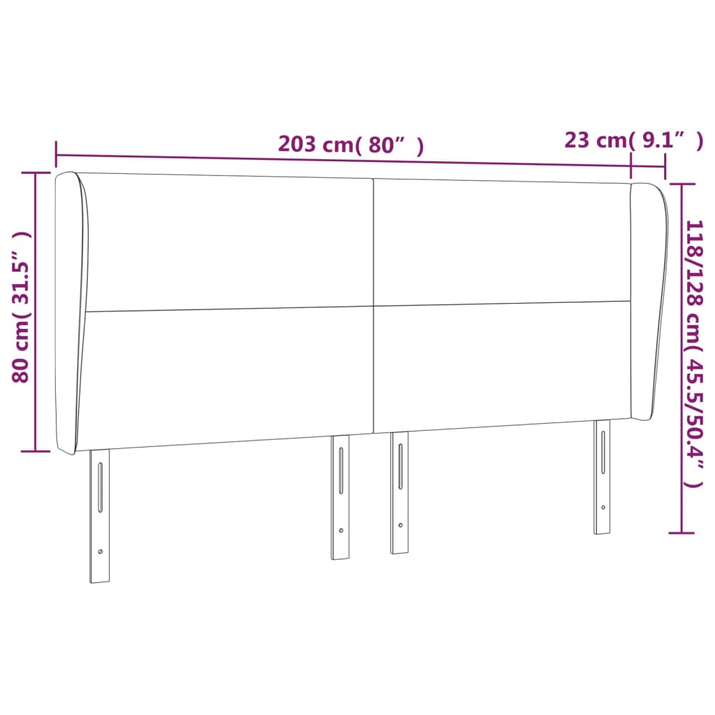 Galvūgalis su auselėmis, juodas, 203x23x118/128cm, dirbtinė oda