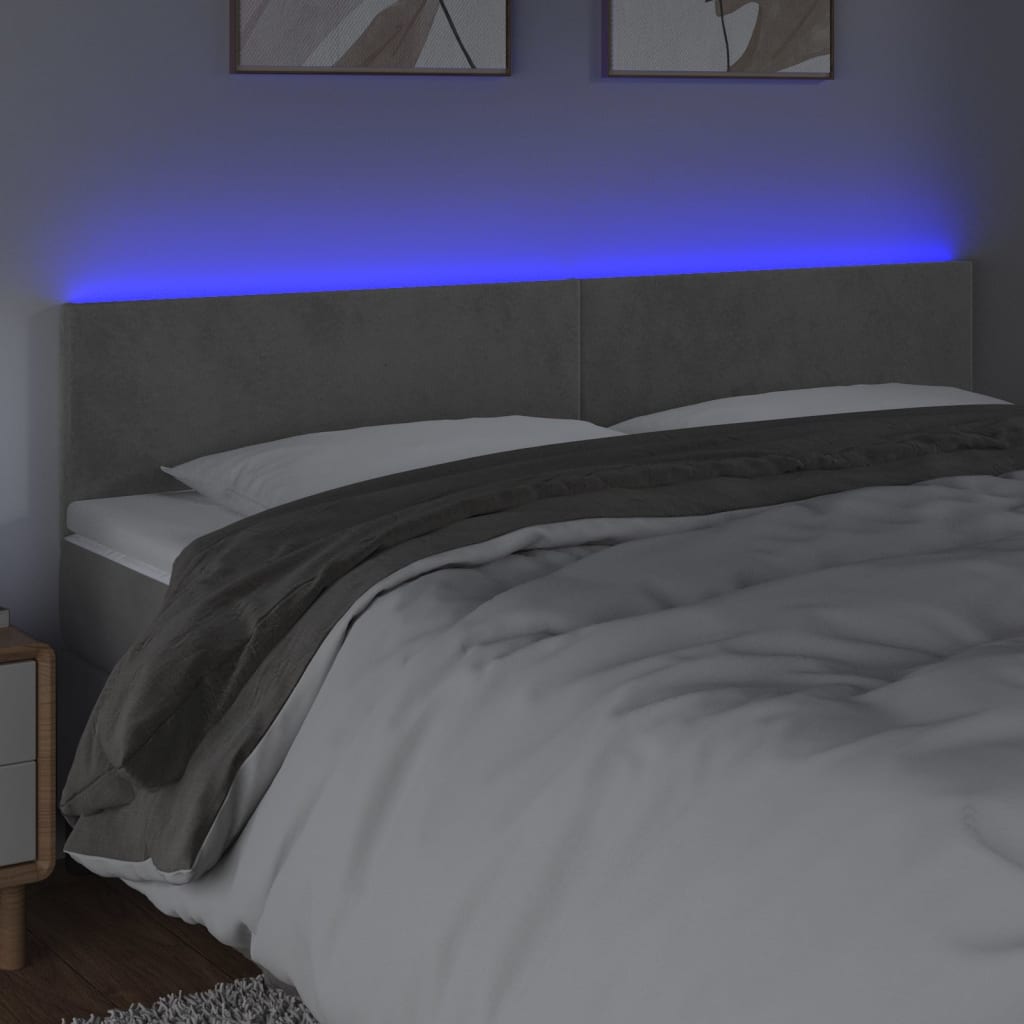Galvūgalis su LED, šviesiai pilkas, 200x5x78/88cm, aksomas
