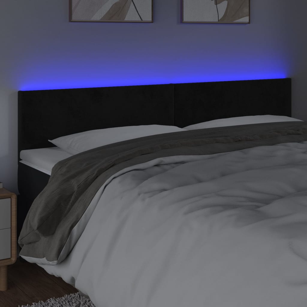 Galvūgalis su LED, juodos spalvos, 200x5x78/88cm, aksomas