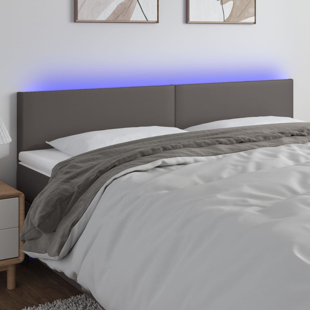 Galvūgalis su LED, pilkos spalvos, 180x5x78/88cm, dirbtinė oda