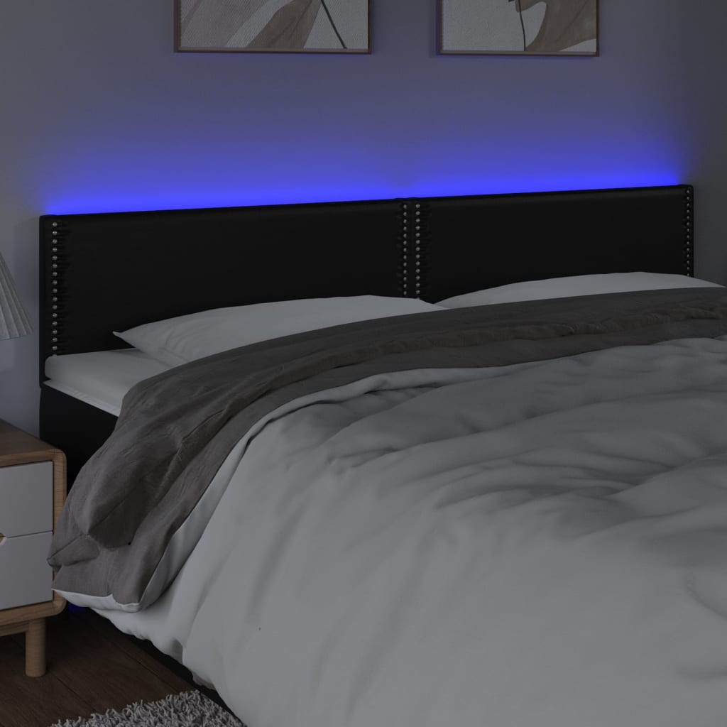 Galvūgalis su LED, juodos spalvos, 200x5x78/88cm, dirbtinė oda