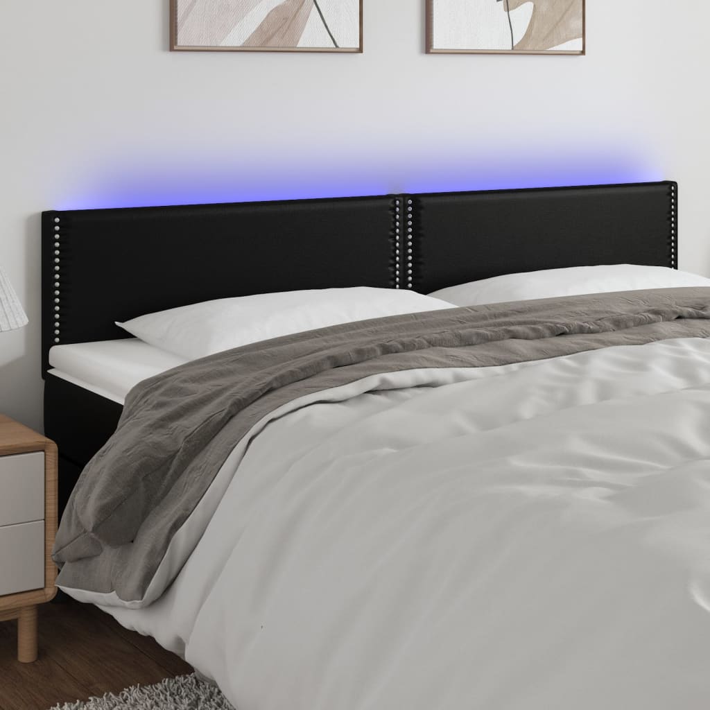 Galvūgalis su LED, juodos spalvos, 200x5x78/88cm, dirbtinė oda