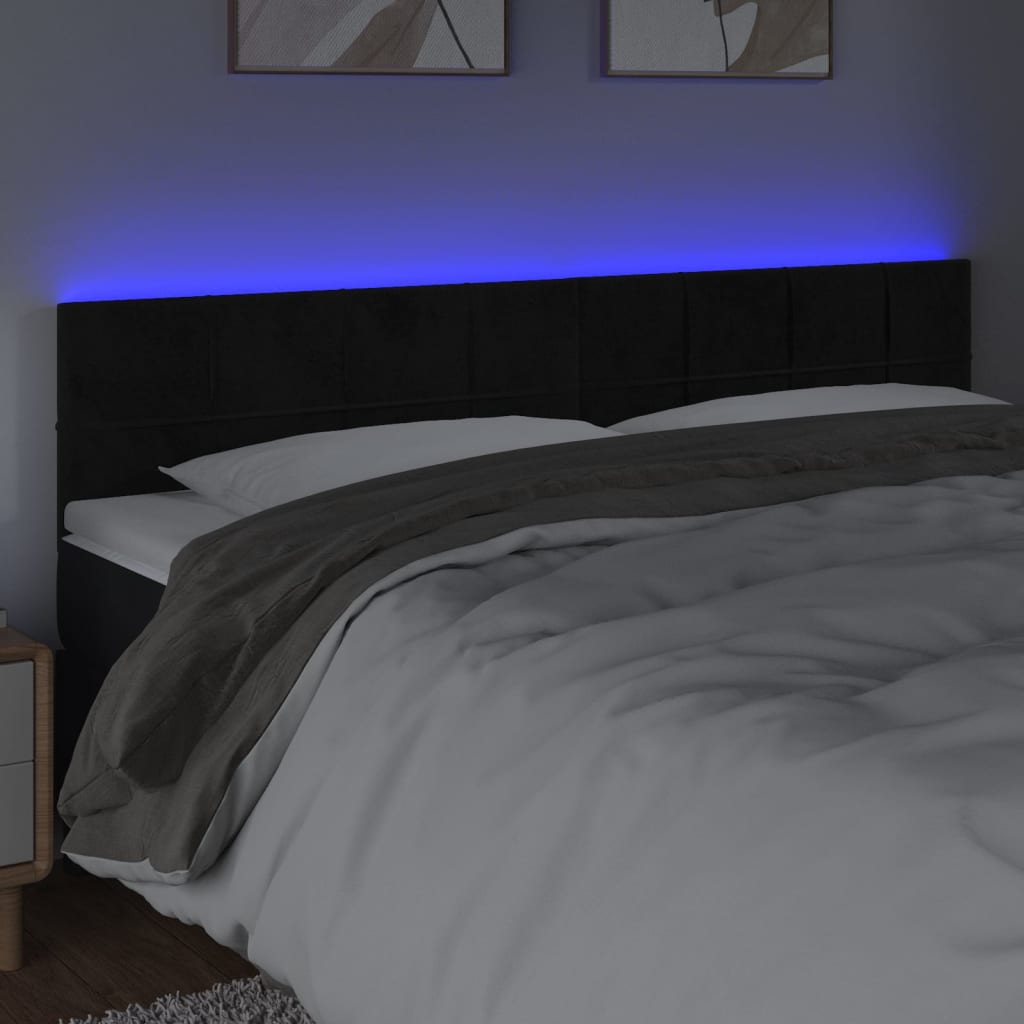 Galvūgalis su LED, juodos spalvos, 200x5x78/88cm, aksomas