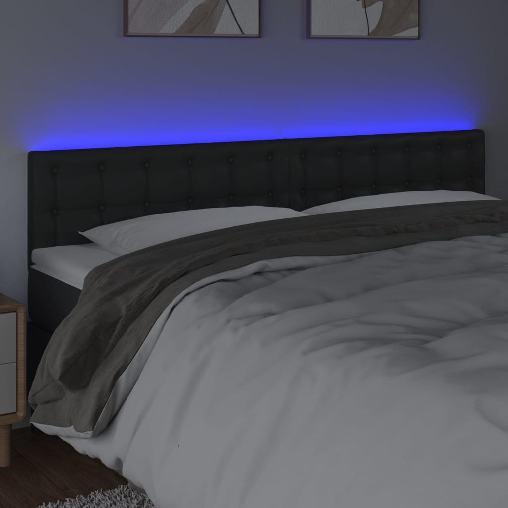 Galvūgalis su LED, juodos spalvos, 200x5x78/88cm, dirbtinė oda