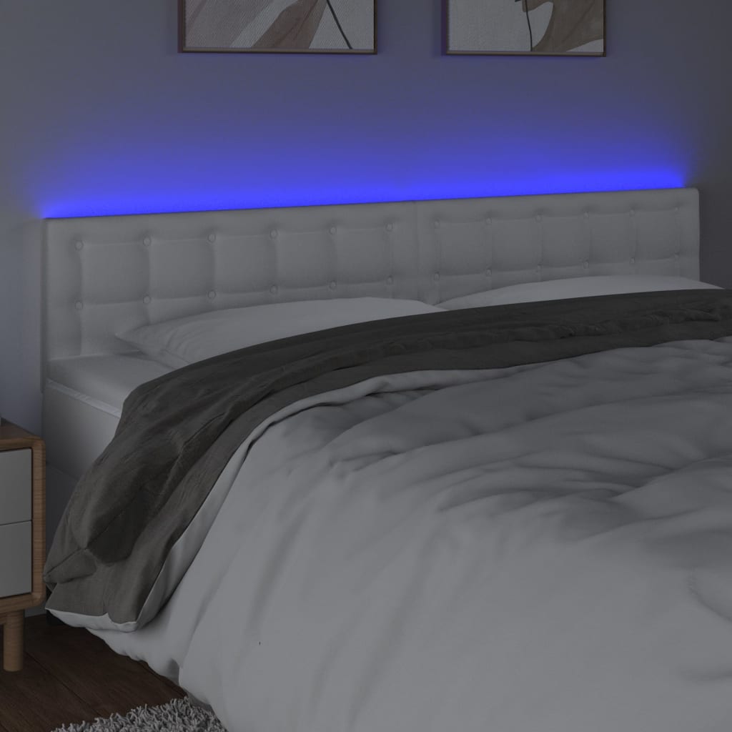Galvūgalis su LED, baltos spalvos, 200x5x78/88cm, dirbtinė oda