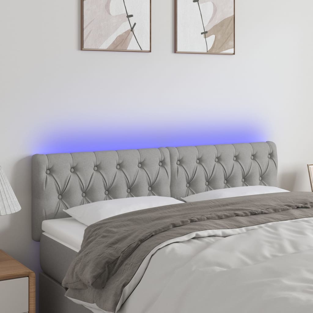 Galvūgalis su LED, šviesiai pilkas, 144x7x78/88cm, audinys