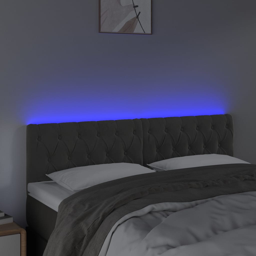 Galvūgalis su LED, tamsiai pilkas, 144x7x78/88cm, aksomas