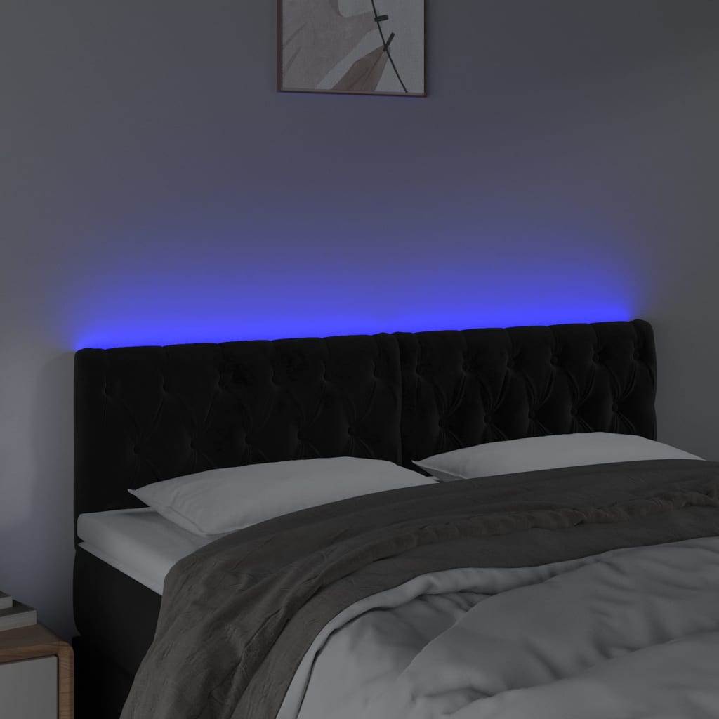 Galvūgalis su LED, juodos spalvos, 144x7x78/88cm, aksomas